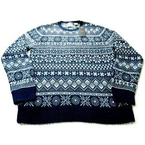 Levi's Men's Cotton Blend Holiday Blue Logo Crew Neck Sweater Size Medium NWT